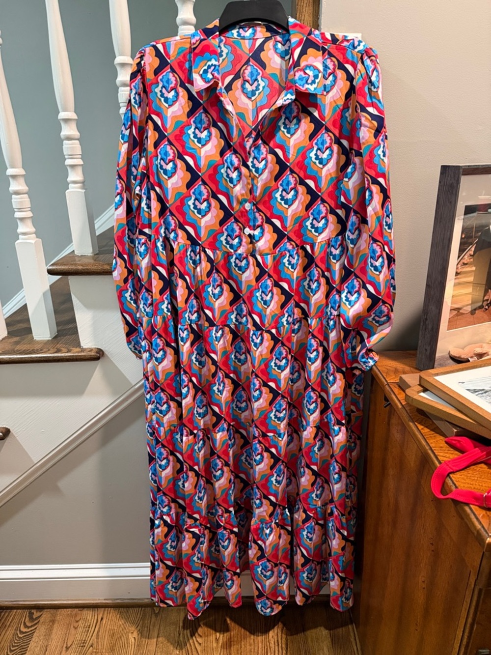 Vibrant Geometric Print Maxi Dress - Pink/Blue